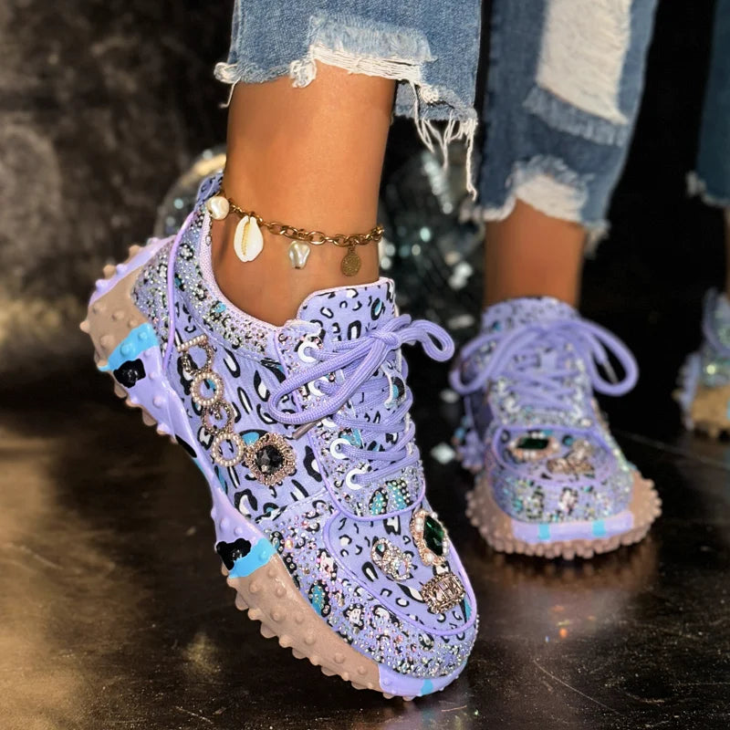 Women's Diamond Luxury Dad Sneakers – Low-Top Casual Shoes
