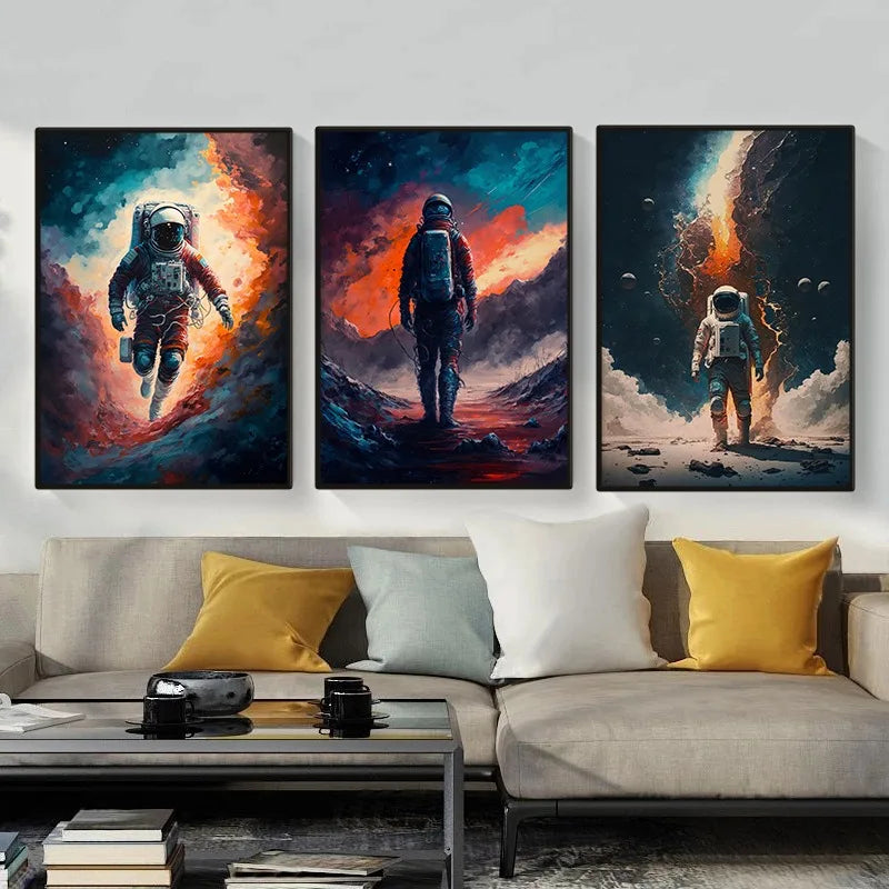 Astronaut Canvas Wall Art | Modern Sci-Fi Space Poster Print