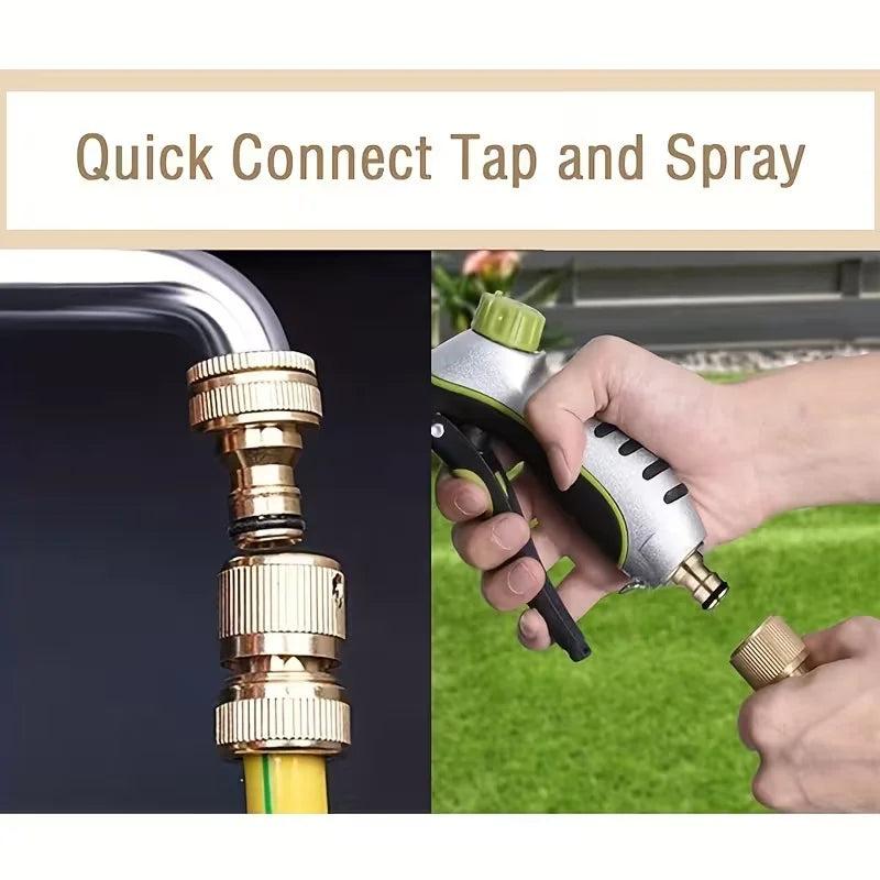 Brass Garden Hose Connectors – 2-in-1 Spray Nozzle Adapter Set of 2