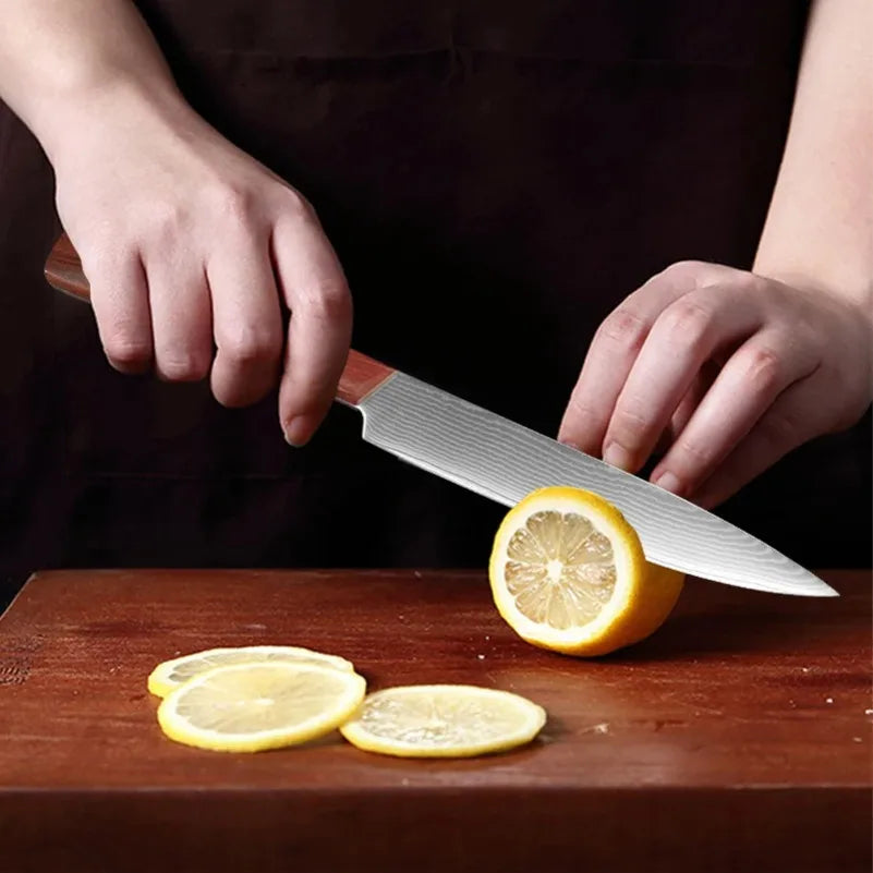 InLeung Damascus Steel Chef Knife – Sharp Wood Handle Kitchen Blade