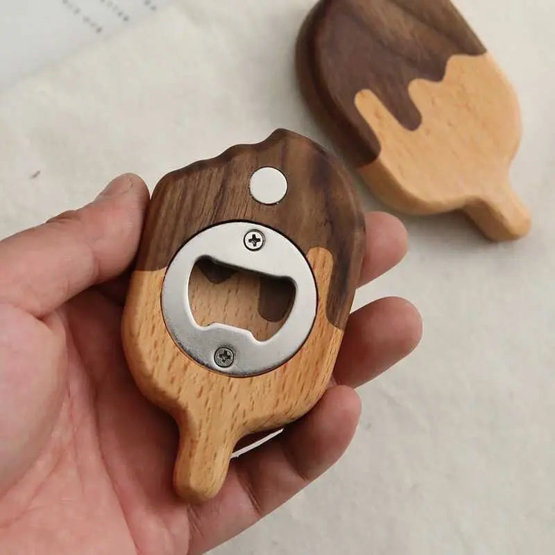 Creative Solid Wood Ice Cream Bottle Opener Decorative Item Magnetic