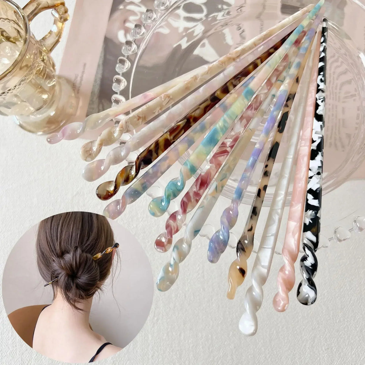 Chinese Acetate Hair Sticks – Vintage Chopstick Hairpin for Women