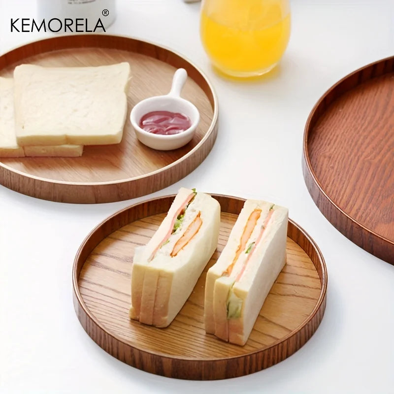 Round Acacia Wood Serving Tray – Farmhouse Candle Holder, 4 Sizes