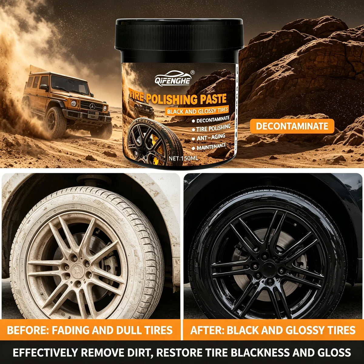 High Gloss Black Tire Shine Polish Paste Kit with Applicator Pad
