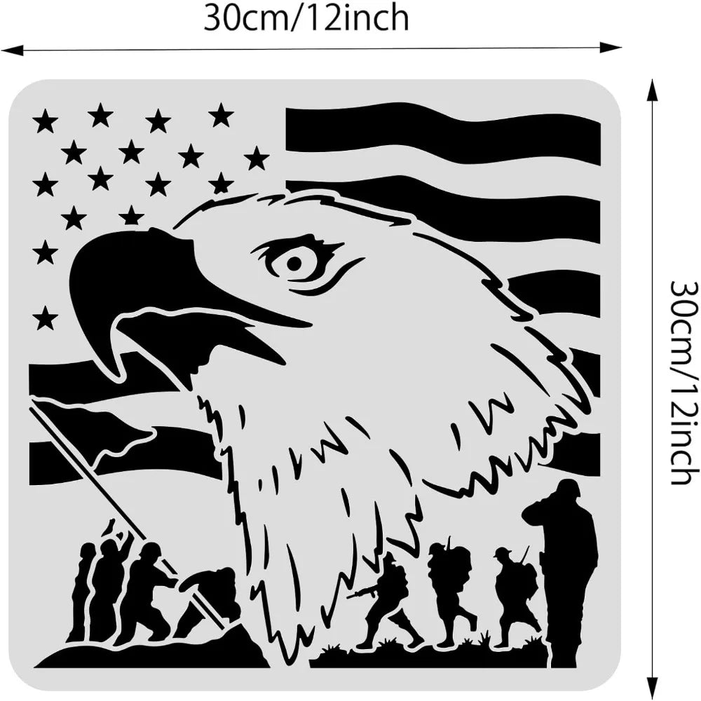 12x12 Independence Day Eagle Flag Stencil – Reusable PET
