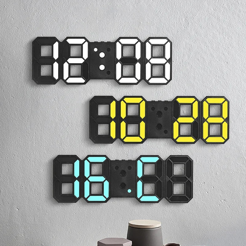 Modern LED Digital Wall Clock Triple Alarm Temperature Display