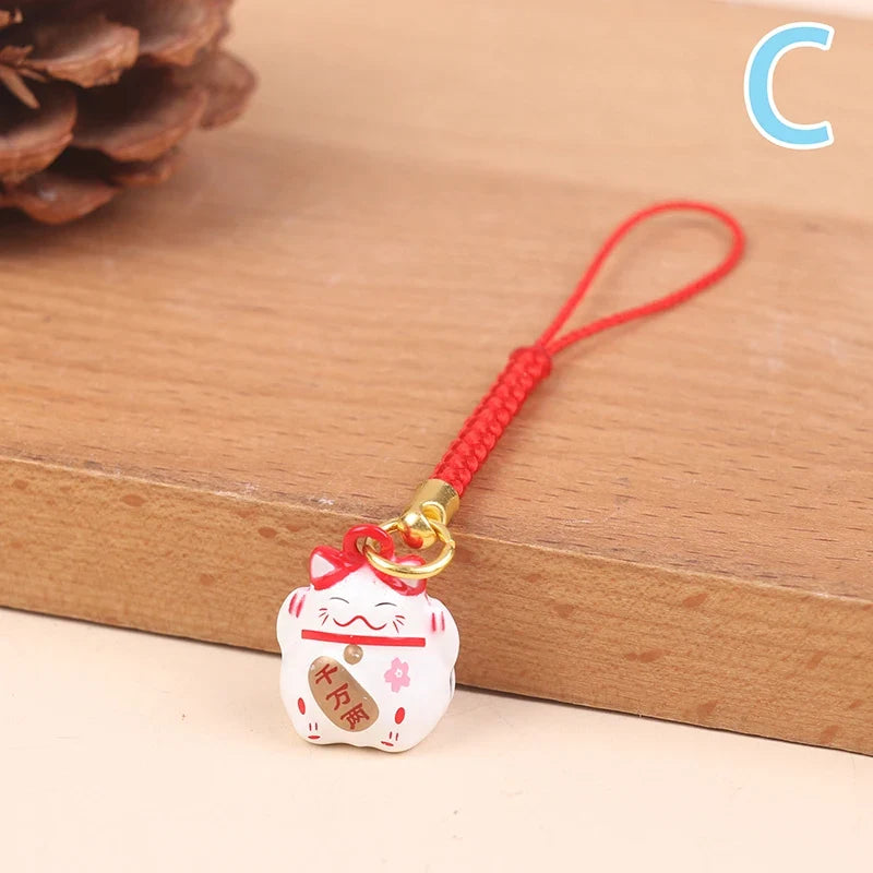 Japanese Lucky Cat Copper Bell Keychain & Bag Pendant