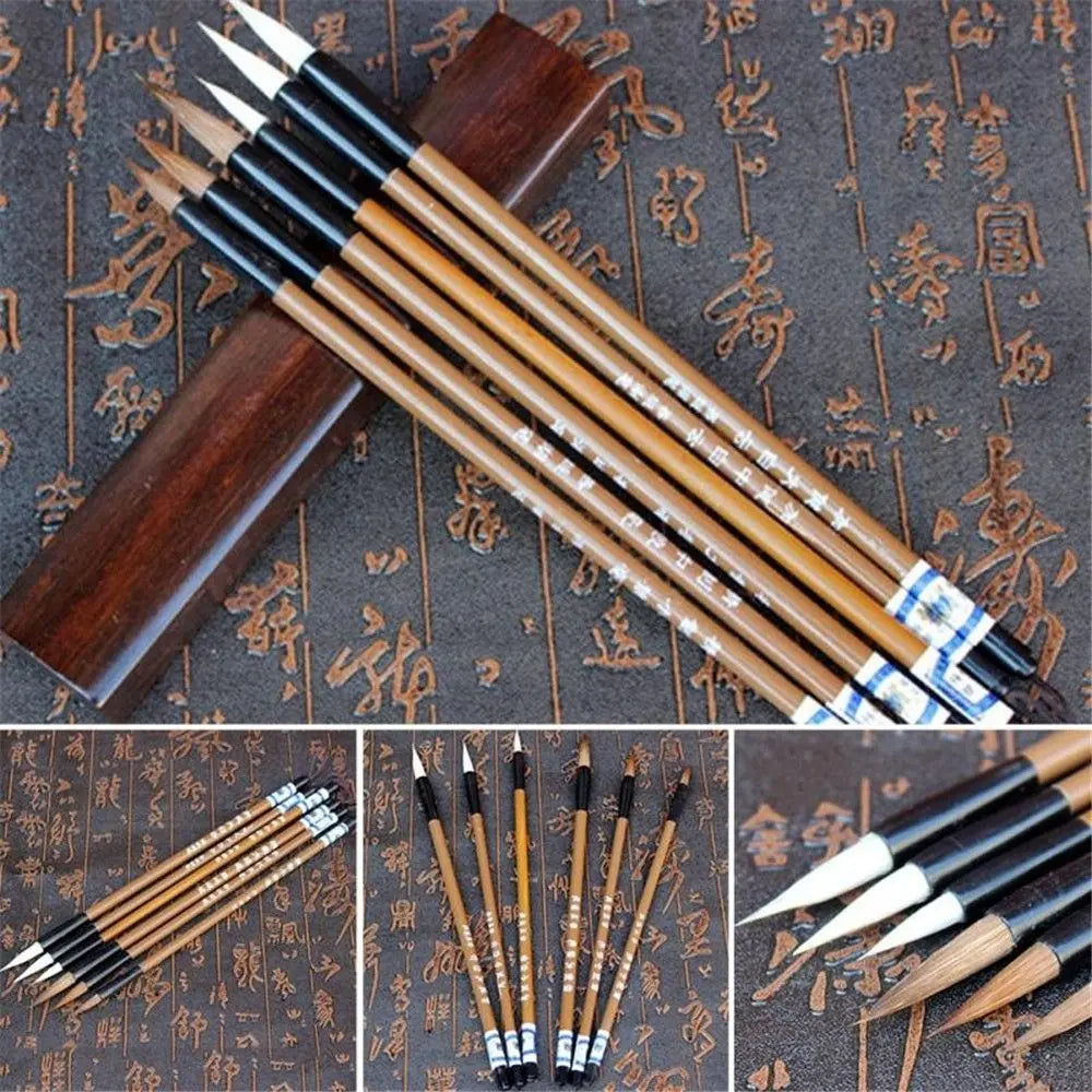6-Piece Chinese Calligraphy Brush Set – Wolf & Sheep Hair Bamboo