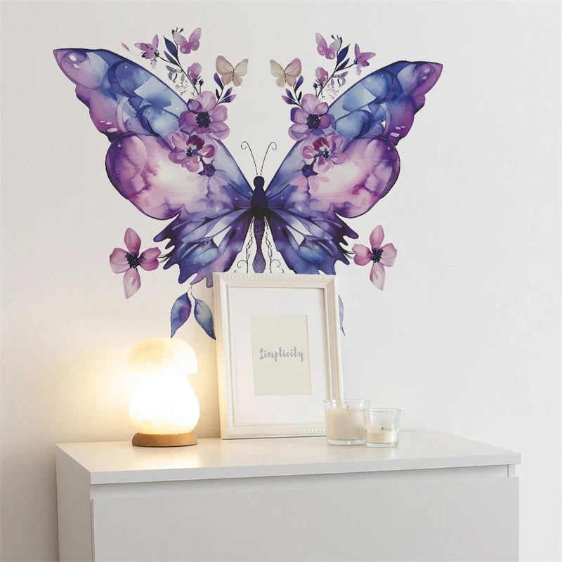 Purple Butterfly Flower Wall Sticker Refrigerator Door Closet Bedroom