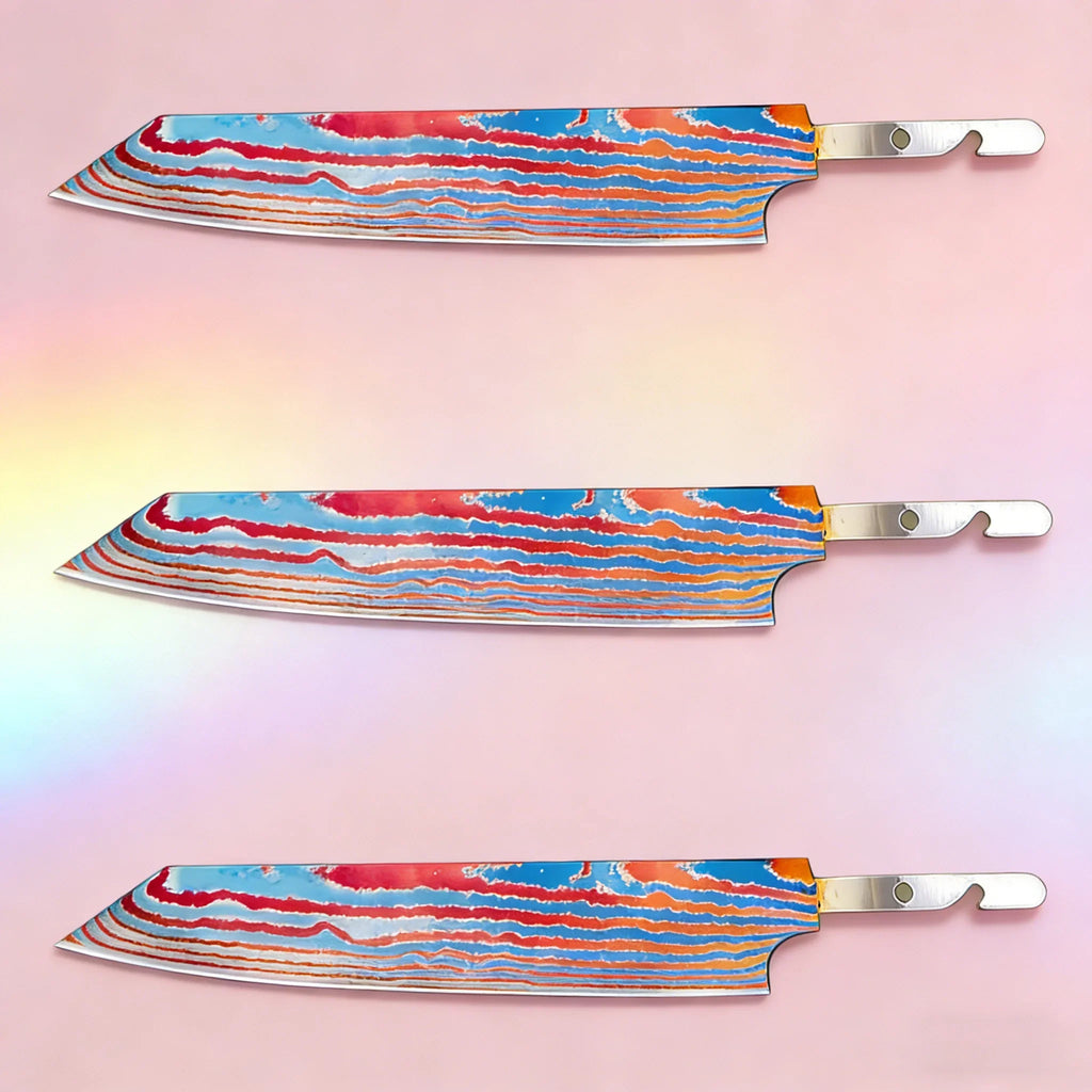 Kiritsuke Chef Knife Blade Set – Titanium Damascus Steel DIY