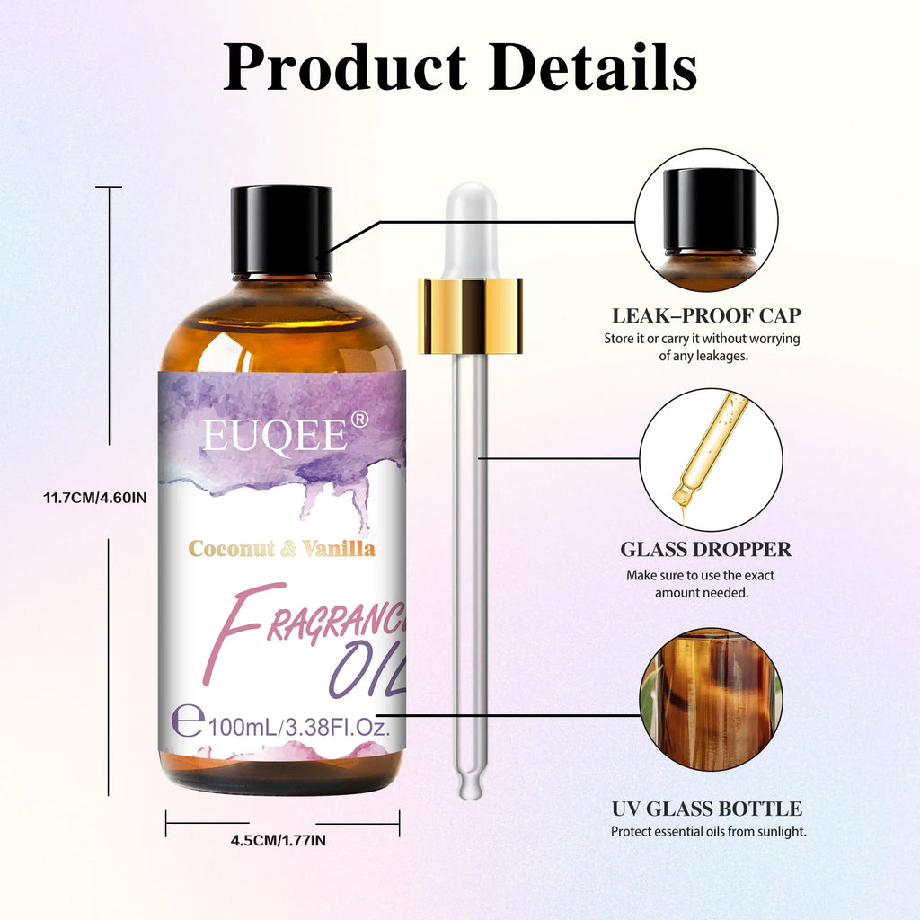 EUQEE 100ml Coconut Vanilla Fragrance Oil for Diffuser & DIY