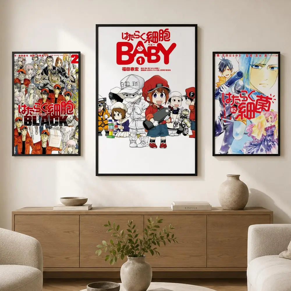 Hataraku Saibou Anime Poster – Waterproof Self-Adhesive Wall Art