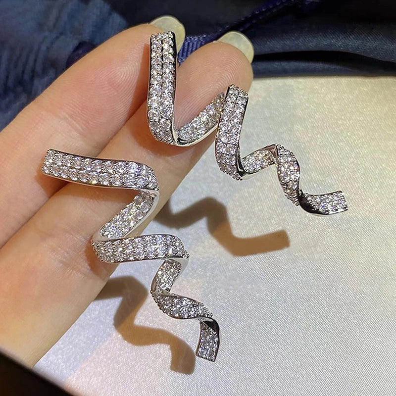 Huitan Ribbon CZ Drop Earrings – Sparkling Long Dangle