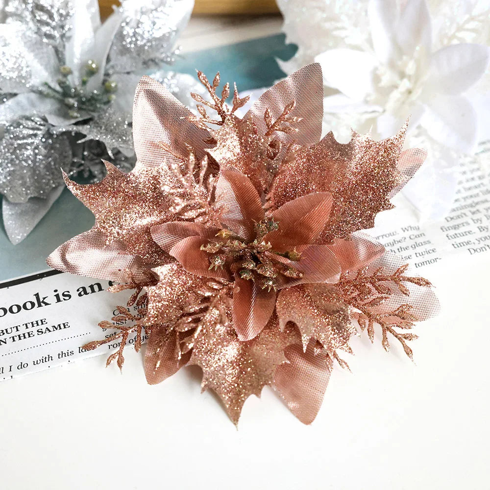 Artificial Allium Flowers Flocked Fabric Powdered Christmas
