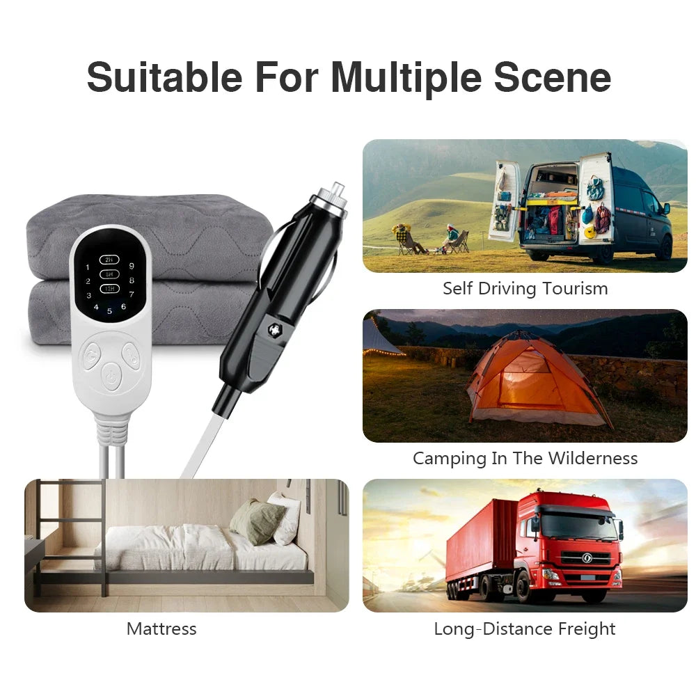 12V Electric Heated Car Blanket | 9 Heat Levels | Travel Camping