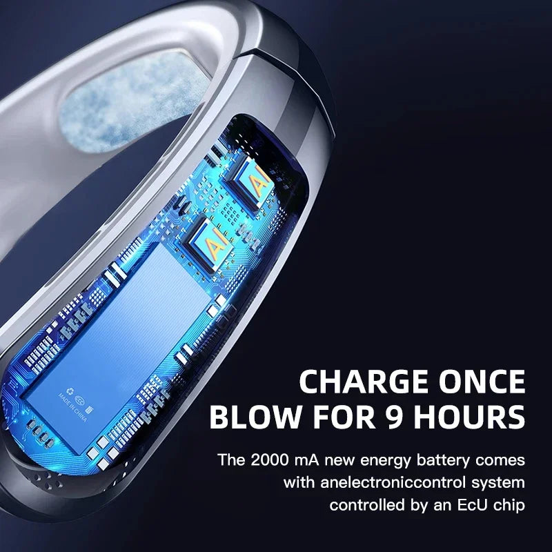 Bladeless Neck Fan 8000mAh USB Rechargeable | LED Display