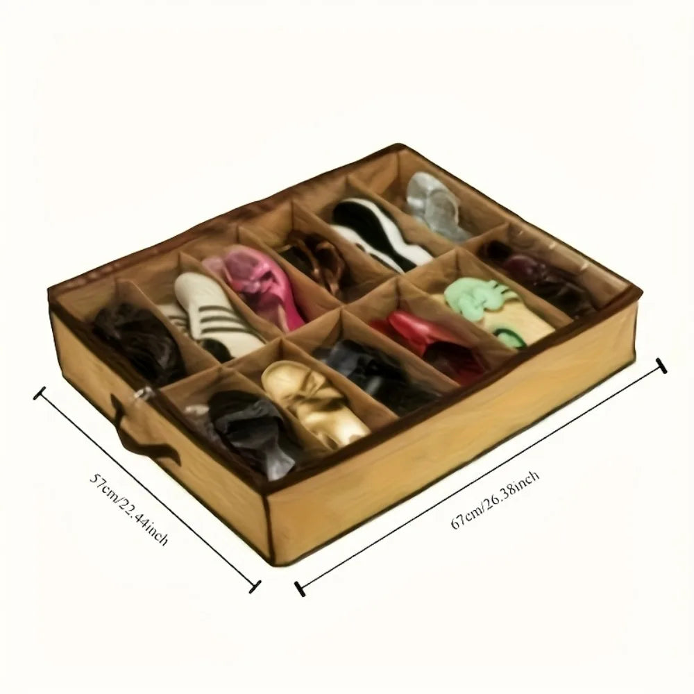 12-Compartment Clear Zippered Storage Box Shoes Underwear Transparent