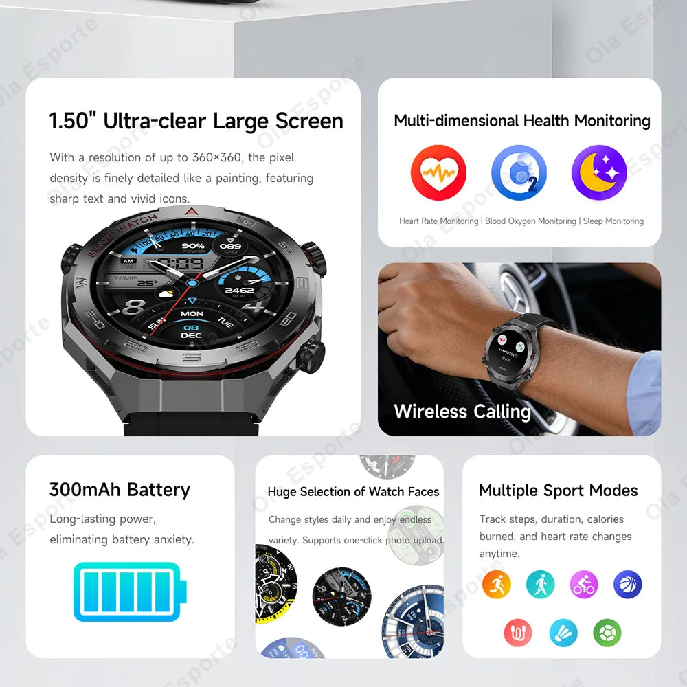 Military Men Smart Watch Health Monitor Wireless Call Smartwatch