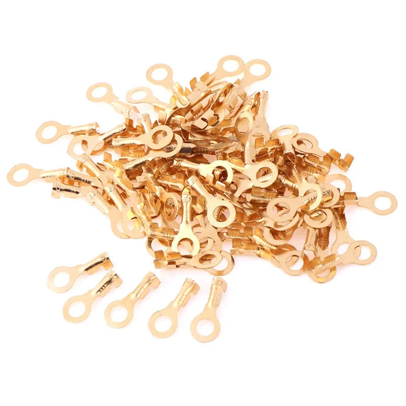 100Pcs 4.2mm Gold Brass Round Splice Wire Terminals | Low Voltage