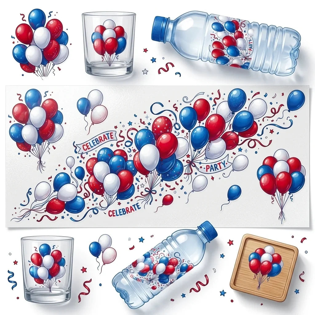 Patriotic Red White Blue Balloon UV DTF Sticker | 16oz Cup Decal