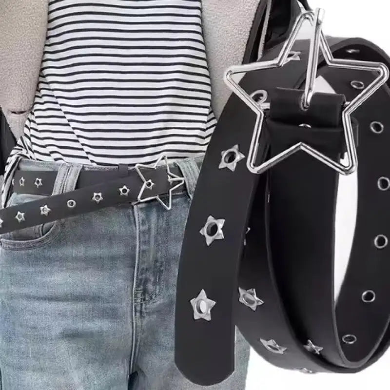 Women's Y2K Punk Rivet Belt – PU Leather Pin Buckle Waistband