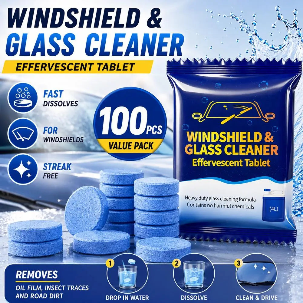 100-Pack Windshield Washer Tablets – Streak-Free Glass Cleaner