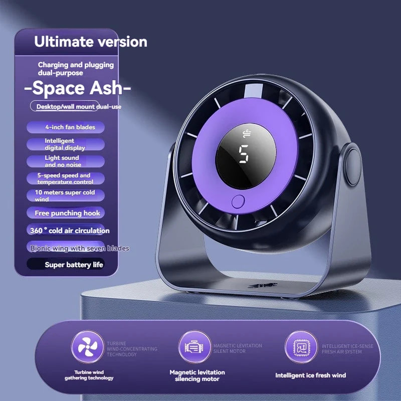 URGGU 5-Speed USB Rechargeable Desktop & Wall Fan | Digital Display