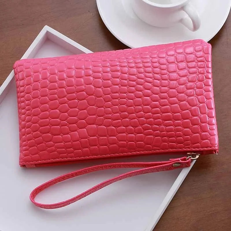 Women's Crocodile Grain PU Zip Coin Purse – Korean Style