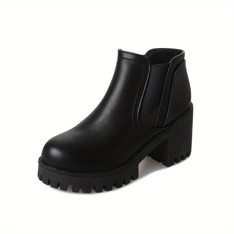 Women's Round Toe Ankle Boots – Thick Sole Square Heel