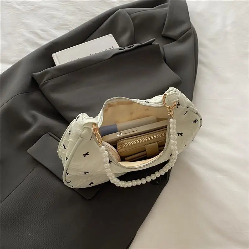 Women's Wrinkled Bow Baguette Shoulder Bag | Elegant Handbag