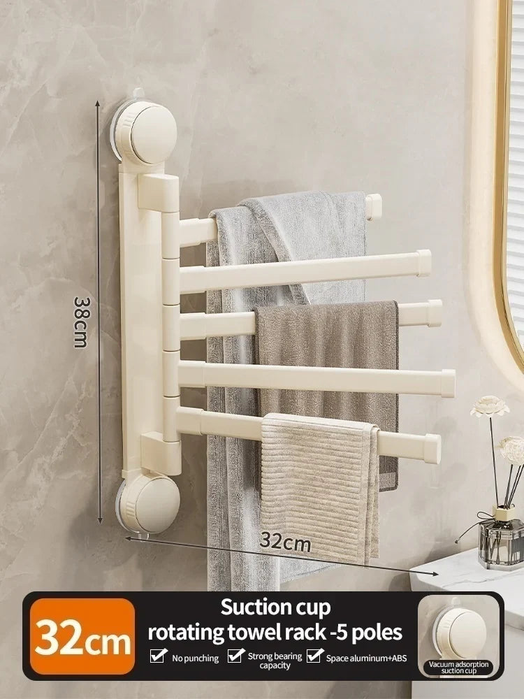 Drill-Free Suction Cup Rotating Double Bar Towel Rack | YUNJIEYA