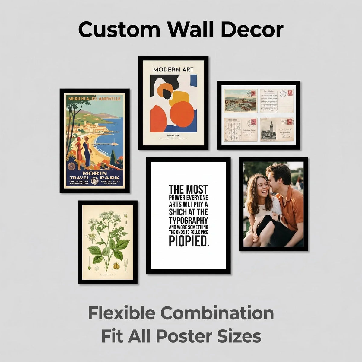 Magnetic Wall Frame Self-adhesive Removable Photos Notes Black White