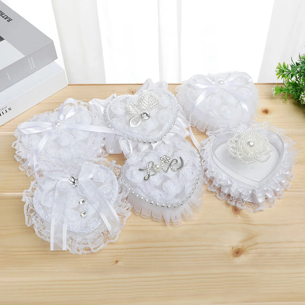 Love Heart Lace Wedding Flower Girl Clutch Ring Box Bridal Jewelry