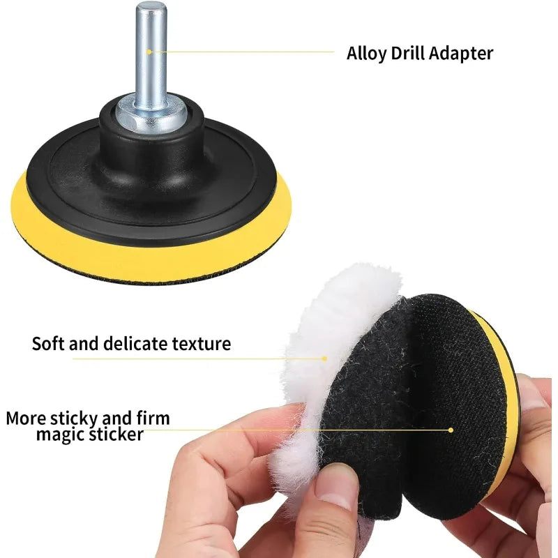 6-Pc 3-Inch Wool Polishing Pads Kit with M14 Drill Adapter