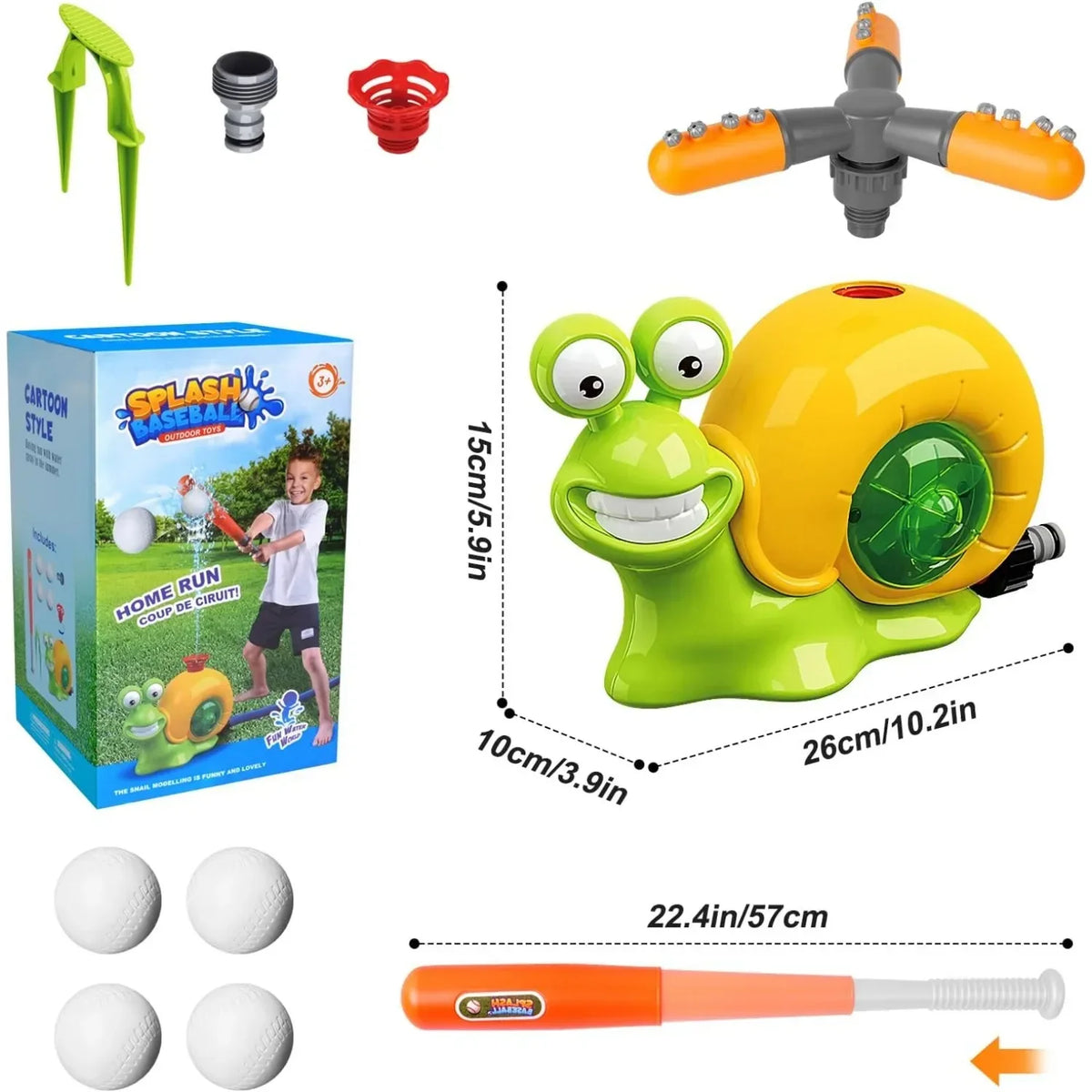 2-in-1 Snail Water Sprinkler Baseball Toy | 360° Rotating
