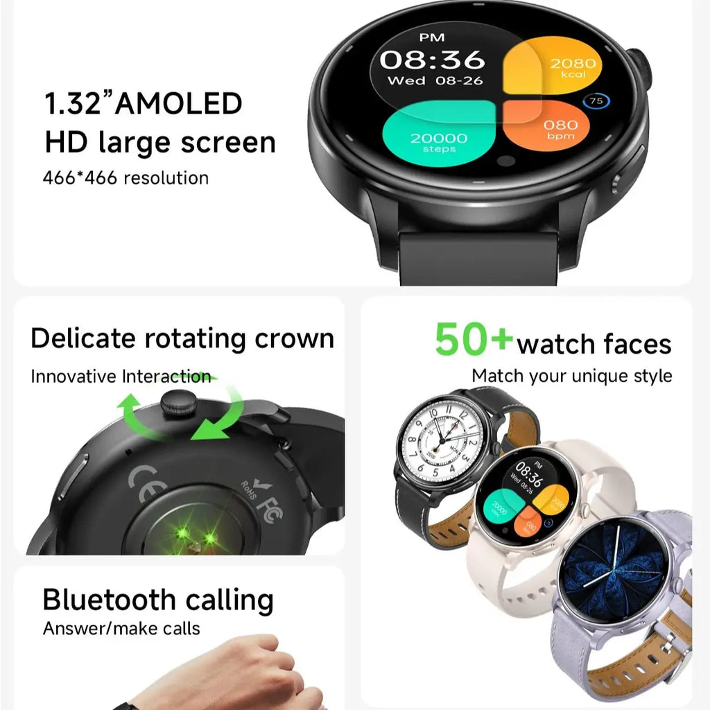 Yoateo Women's AMOLED Smartwatch – GPS, Compass, 3ATM Waterproof