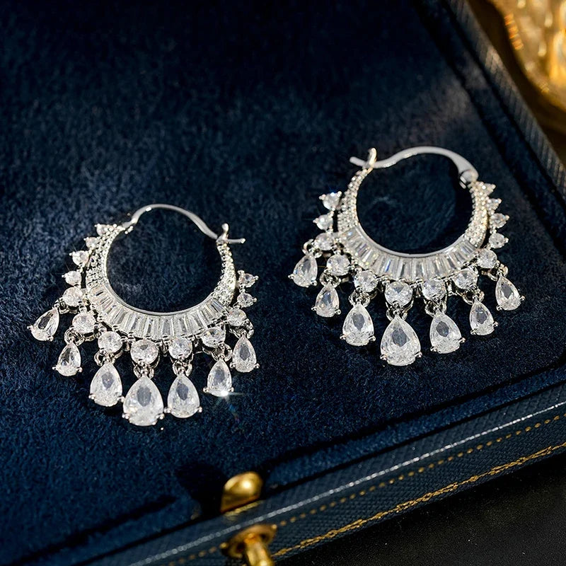 Huitan CZ Tassel Drop Earrings – Women's Fashion Jewelry