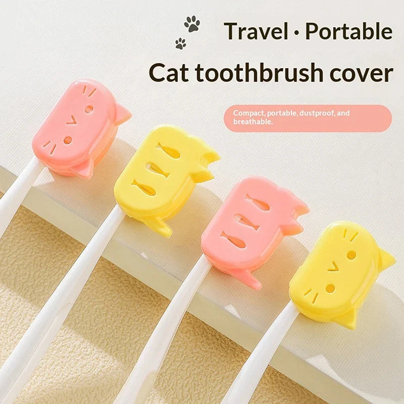 4-Pack Cat Shape Toothbrush Head Covers | Travel Protector Caps