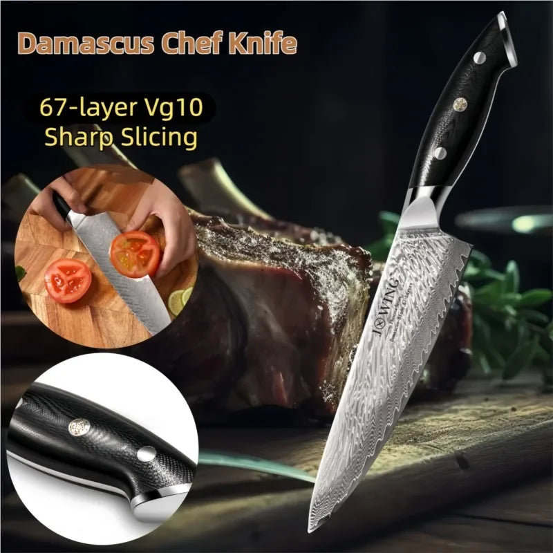 Damascus Chef Knife 67-Layer AUS-10 VG10 Steel | Sharp & Durable