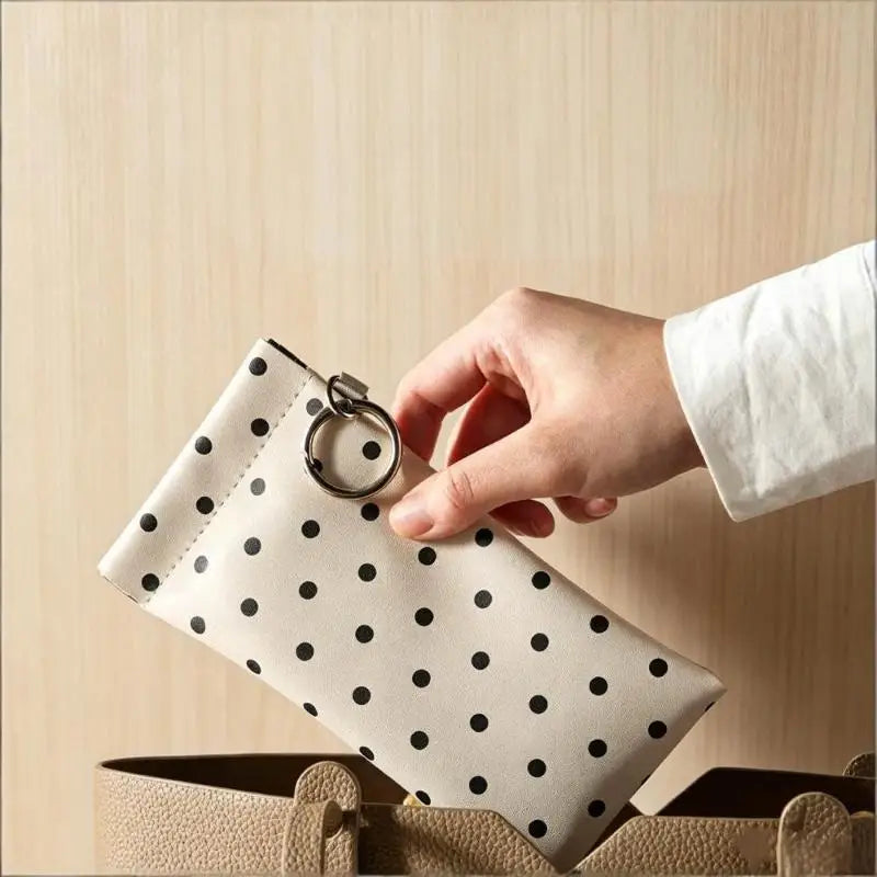 Polka Dot PU Leather Eyeglass Pouch with Keychain | Soft Case