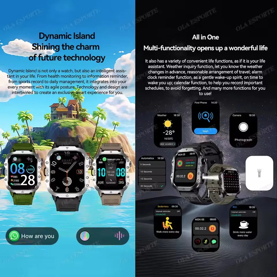Ola Esporte Military Smartwatch – GPS, Heart Rate & Waterproof
