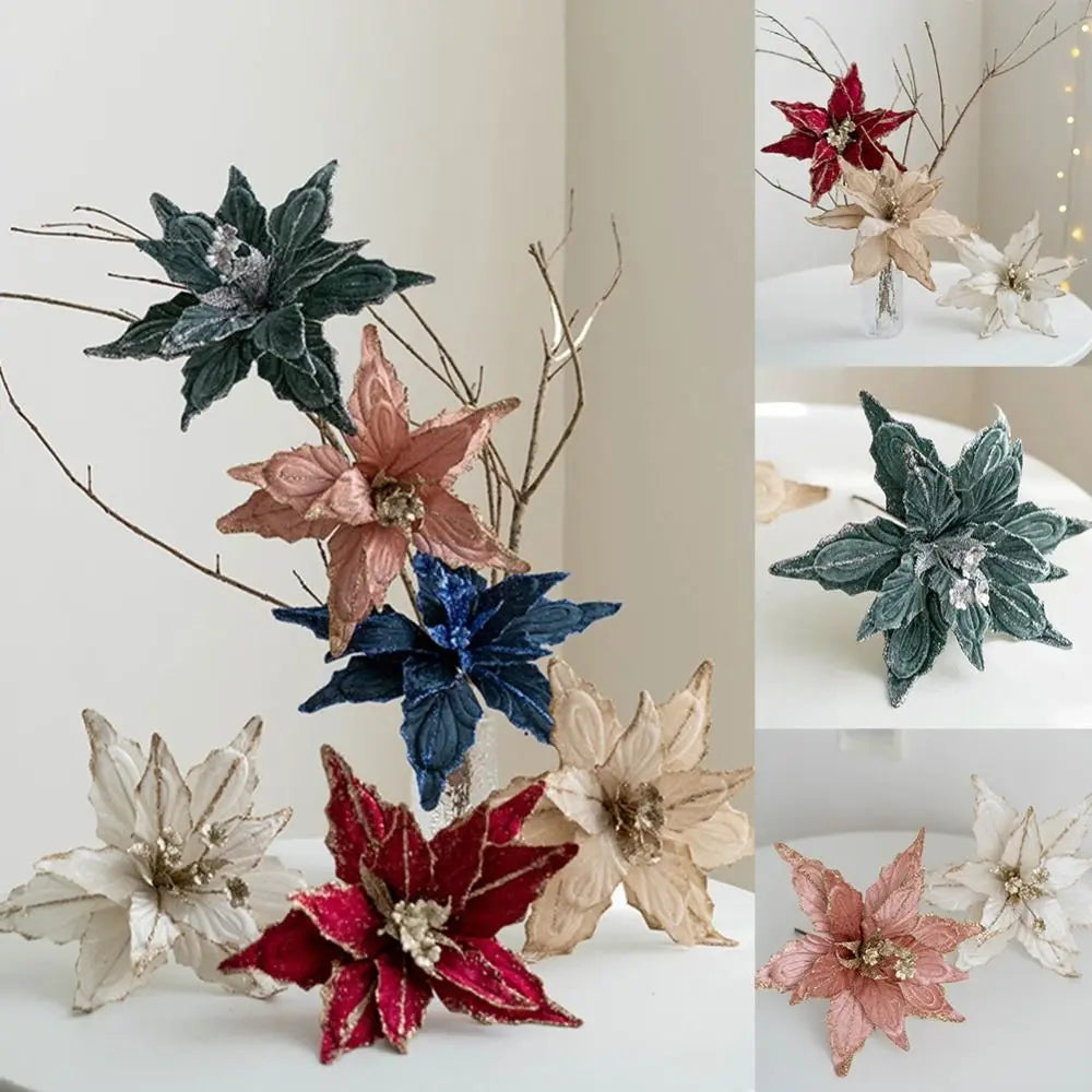 Glitter Poinsettia Artificial Christmas Flower Ornament 28cm