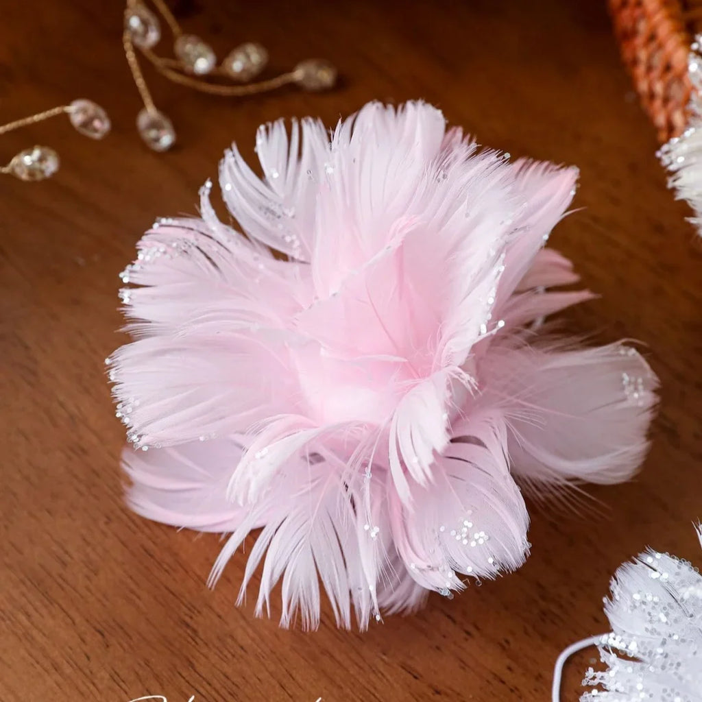 Pink White Feather Petal Glitter Christmas Foam Ball Ornament
