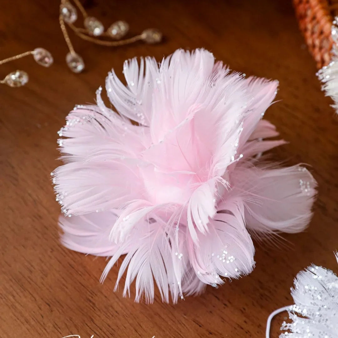 Pink White Feather Petal Glitter Christmas Foam Ball Ornament