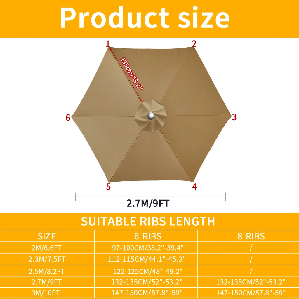 Patio Umbrella Replacement Canopy | 6/8 Rib Anti-UV Sunshade