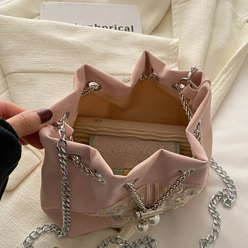 Chinese-Style Canvas Bucket Bag | Women's Retro Shoulder Bag