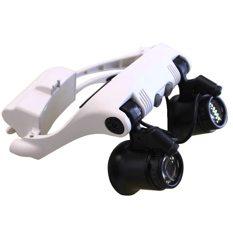 LED Headband Magnifier 10X–25X – Head Loupe with Light