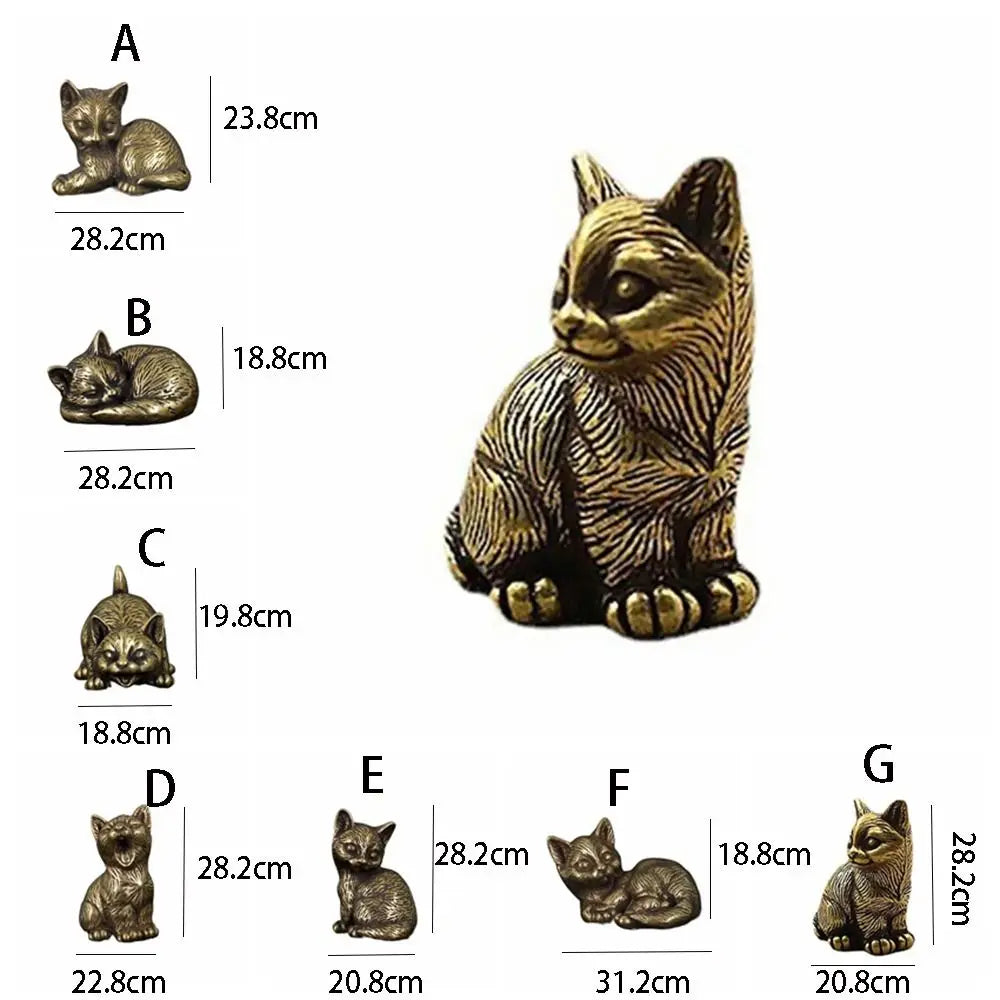 Brass Cat Figurine – Retro Mini Metal Tea Pet Statue Decor