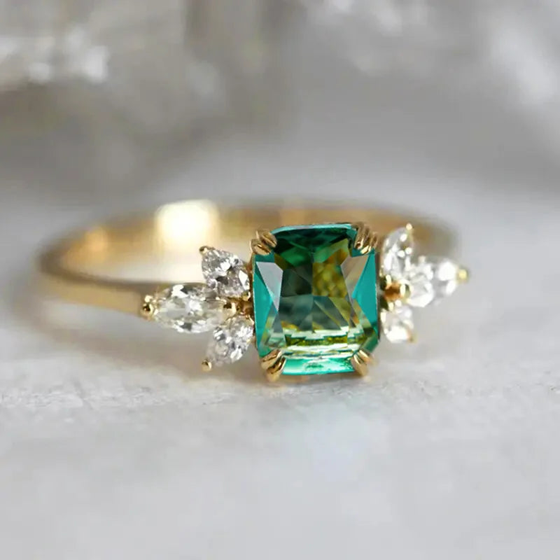 Huitan Green Cubic Zirconia Gold Ring – Women's Wedding Band