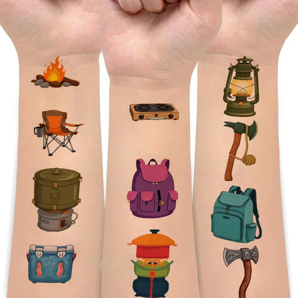63pcs Camping Outdoor Temporary Tattoo Stickers for Kids & Boys